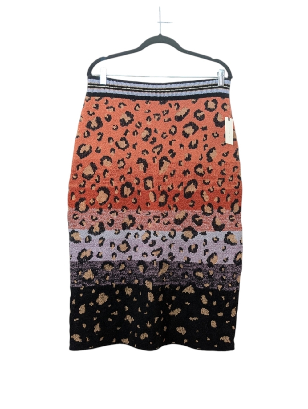 NWT Anthropologie Maeve Cheetah Orange, Black, Purple Sweater Knit Skirt Size XL - Picture 2 of 10